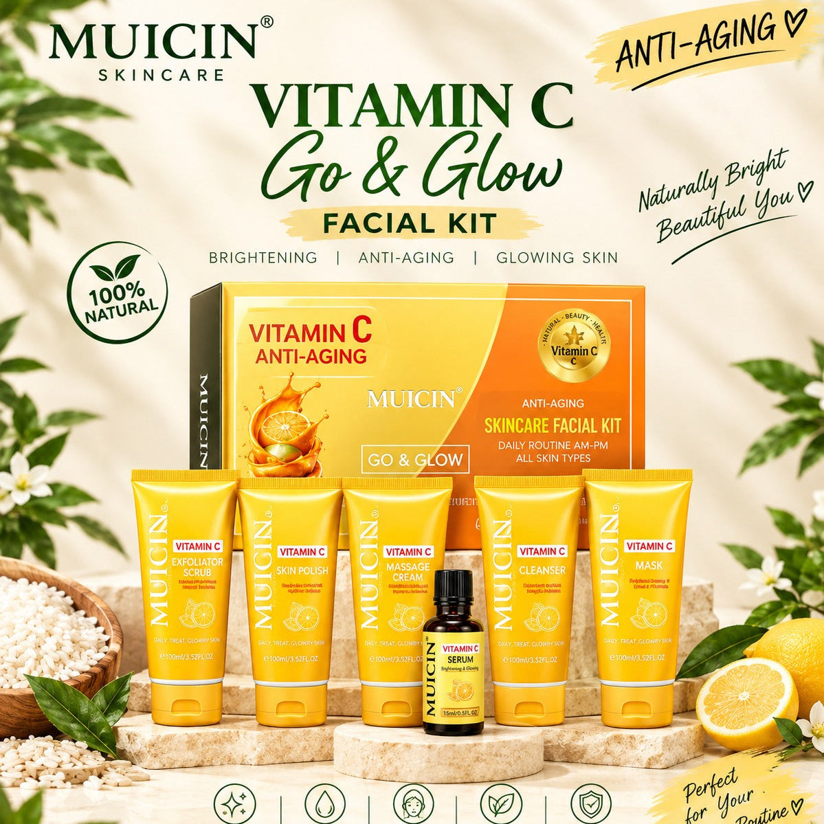 Vitamin C Anti-Aging Facial Kit – 6 Step Go & Glow Brightening Skincare Set