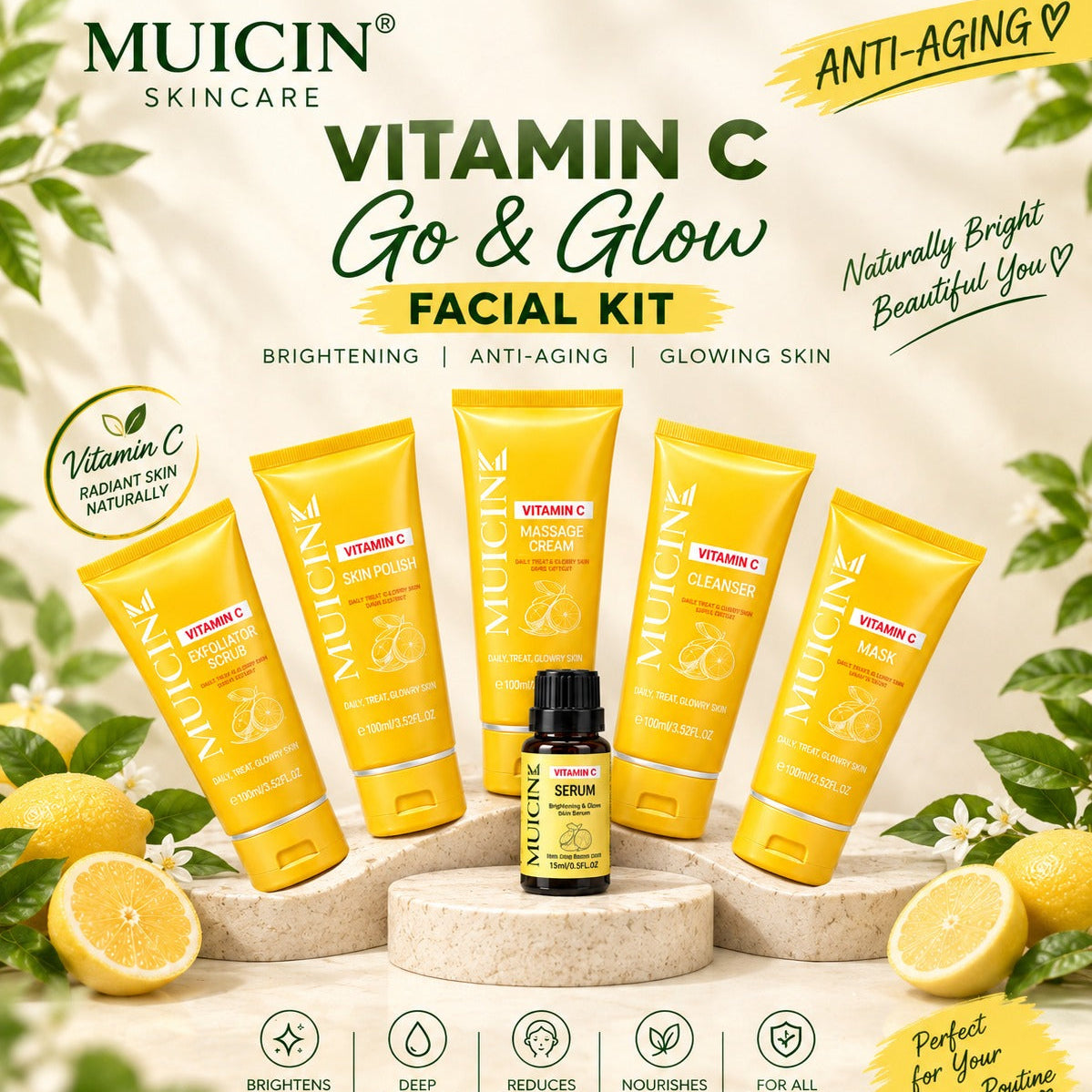 Vitamin C Anti-Aging Facial Kit – 6 Step Go & Glow Brightening Skincare Set