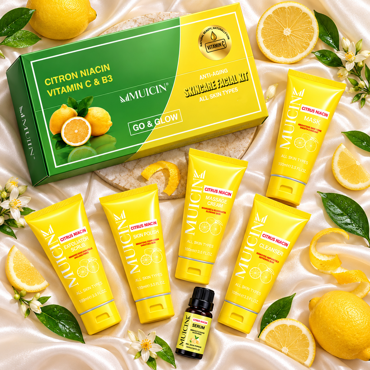 Citron Niacin Vitamin C & B3 Anti-Aging Facial Kit – 6 Step Go & Glow Skincare Set