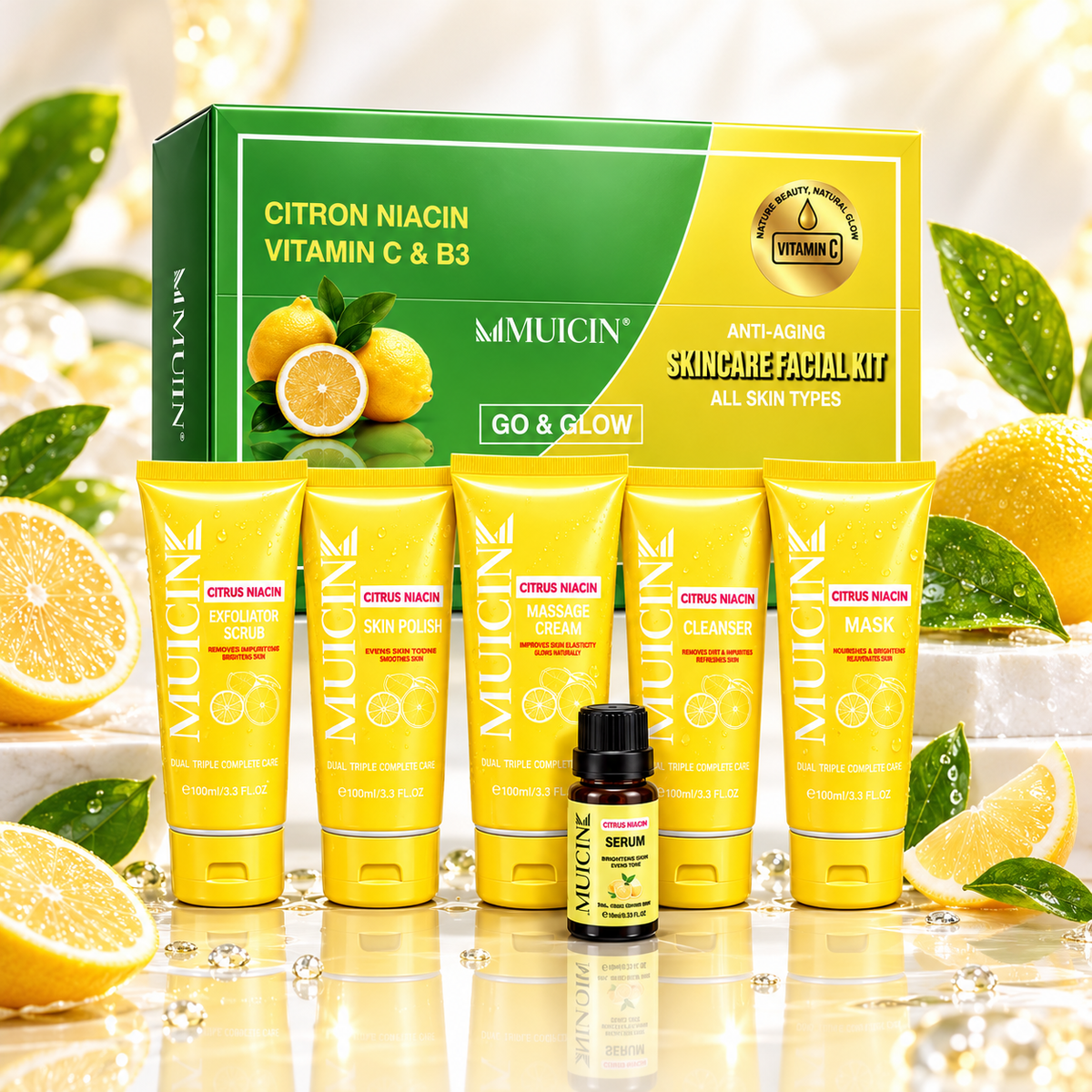 Citron Niacin Vitamin C & B3 Anti-Aging Facial Kit – 6 Step Go & Glow Skincare Set